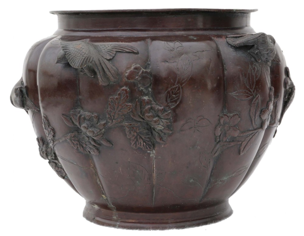 Antique large Japanese 19th Century bronze jardiniere planter bowl View II