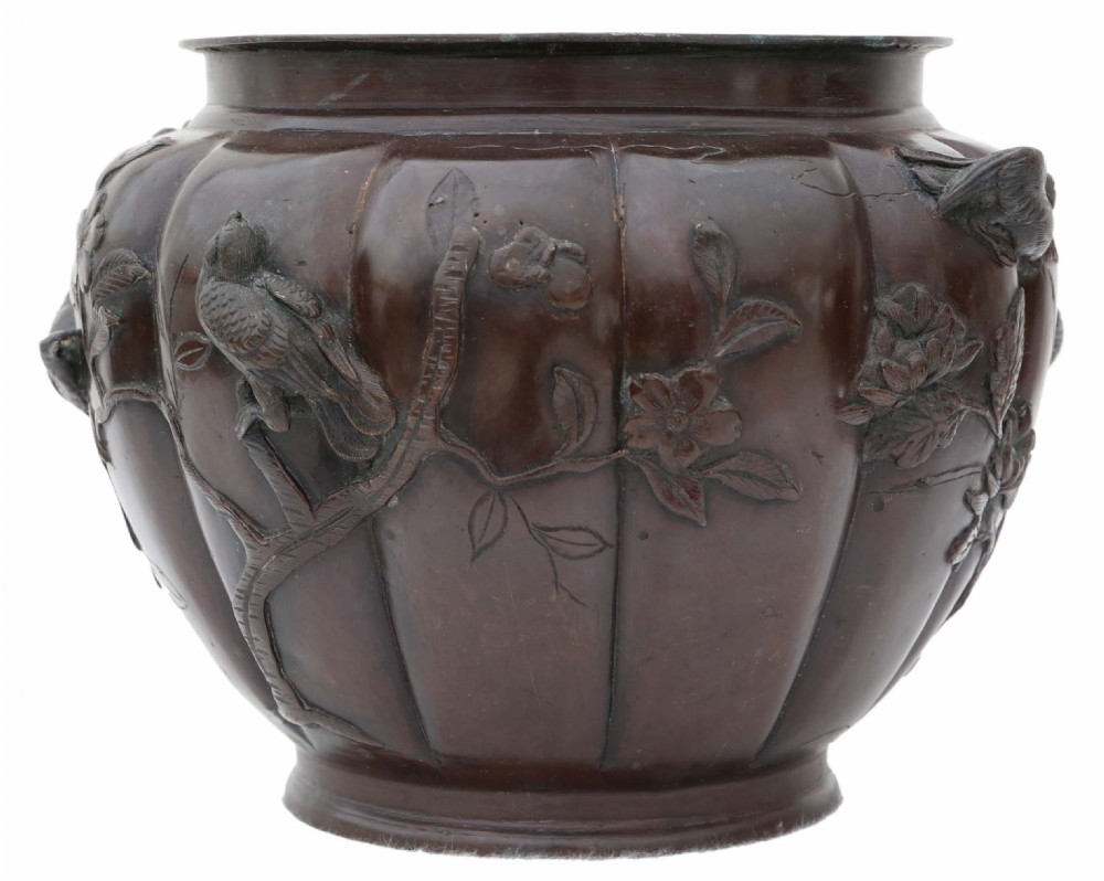 Antique large Japanese 19th Century bronze jardiniere planter bowl View IV