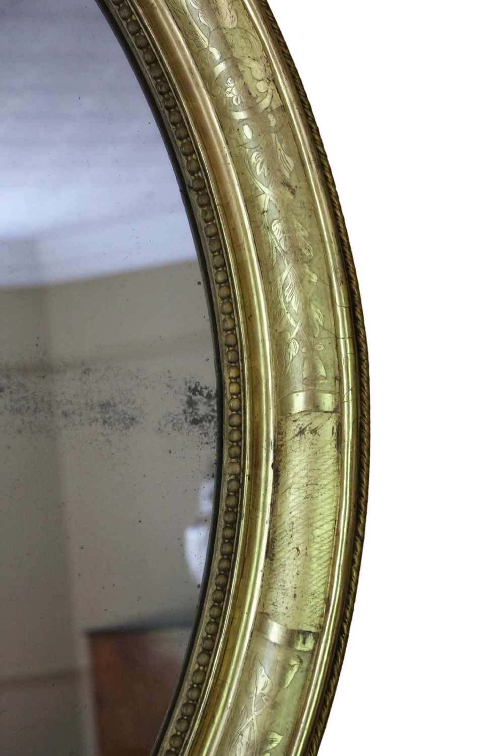 Antique large fine quality oval 19th Century gilt overmantle wall mirror View III