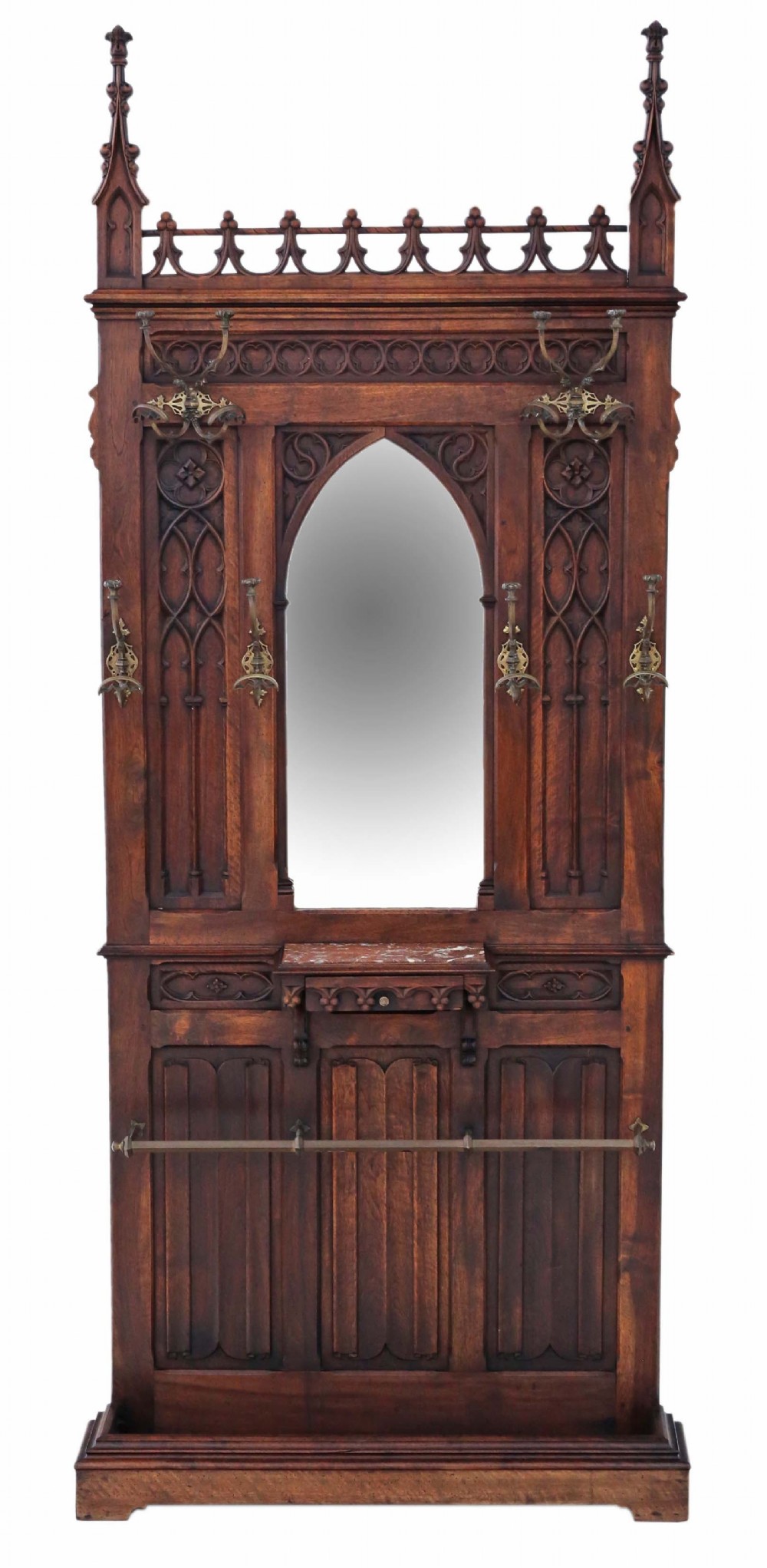 Antique quality large Gothic oak hall coat stand C1910
