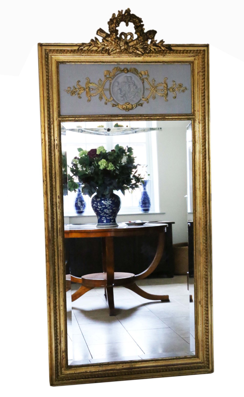 Antique large quality 19th Century gilt full height trumeau wall mirror 
