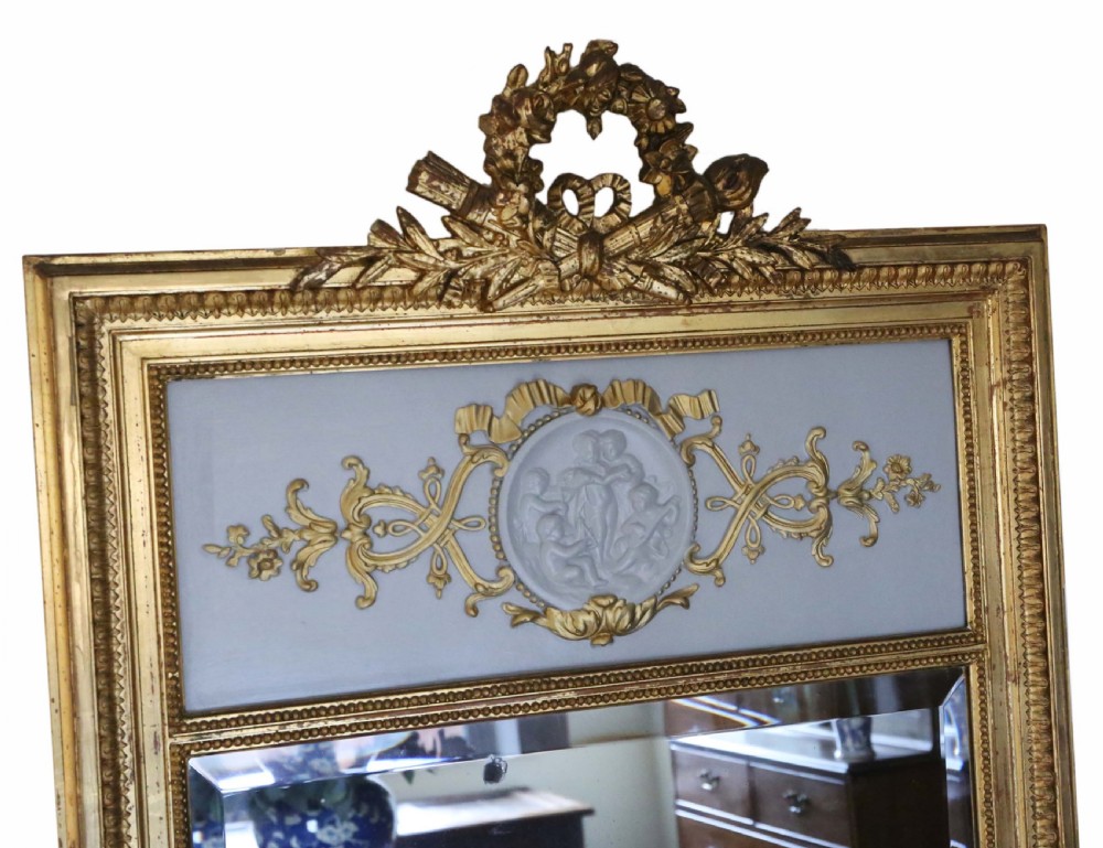 Antique large quality 19th Century gilt full height trumeau wall mirror  View II