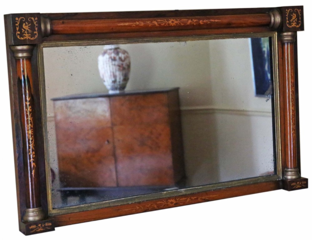 Antique fine quality 19th Century inlaid rosewood gilt overmantle wall mirror