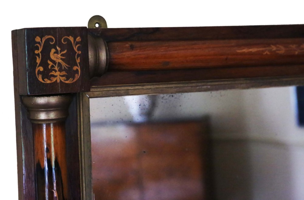 Antique fine quality 19th Century inlaid rosewood gilt overmantle wall mirror View II