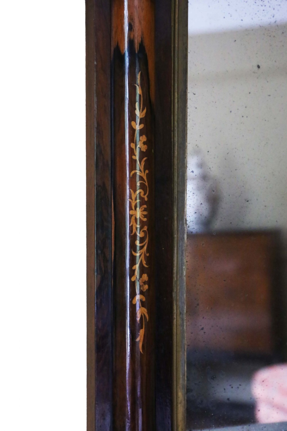 Antique fine quality 19th Century inlaid rosewood gilt overmantle wall mirror View IV
