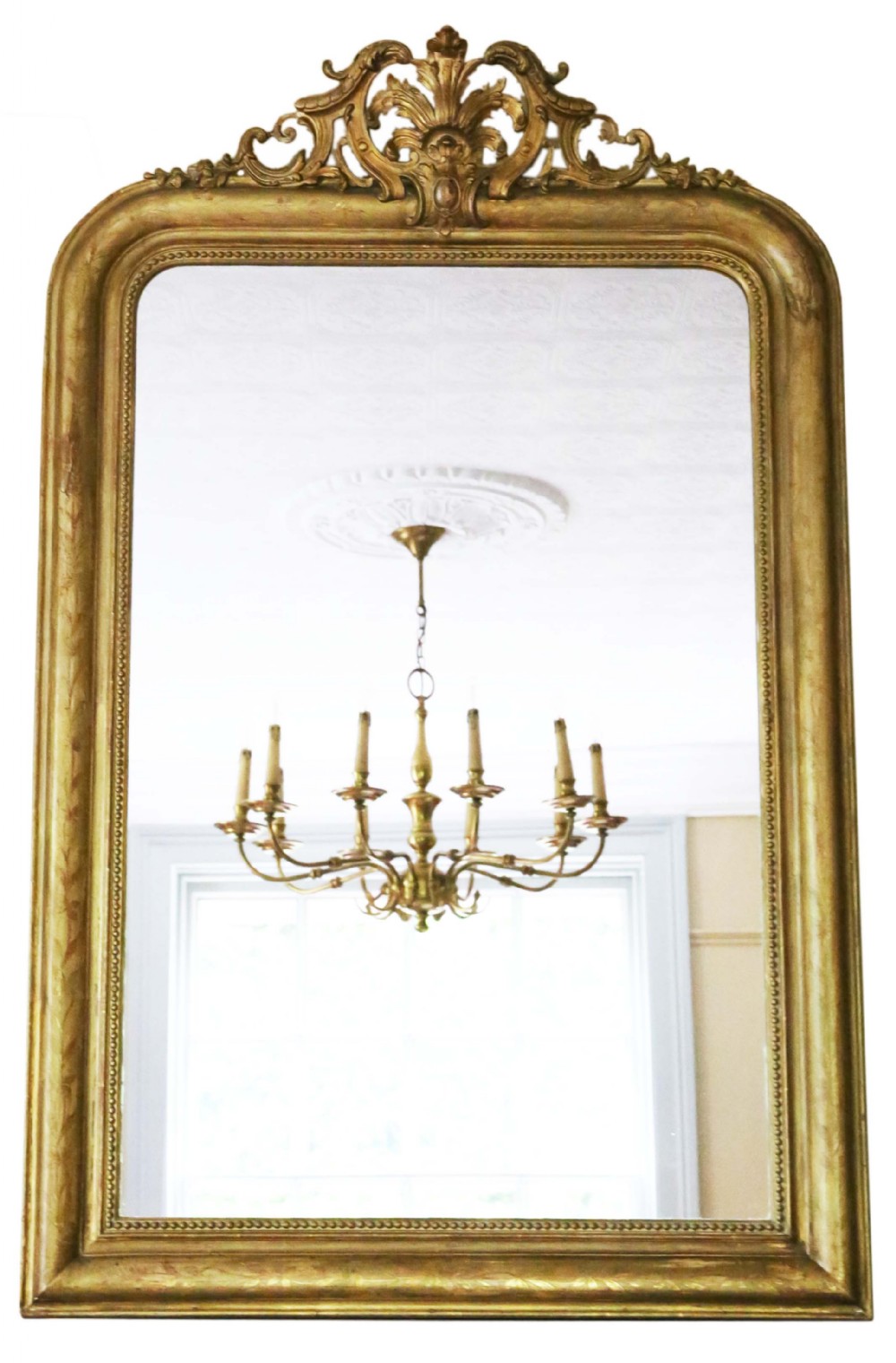 Antique very large quality 19th Century gilt overmantle wall mirror 