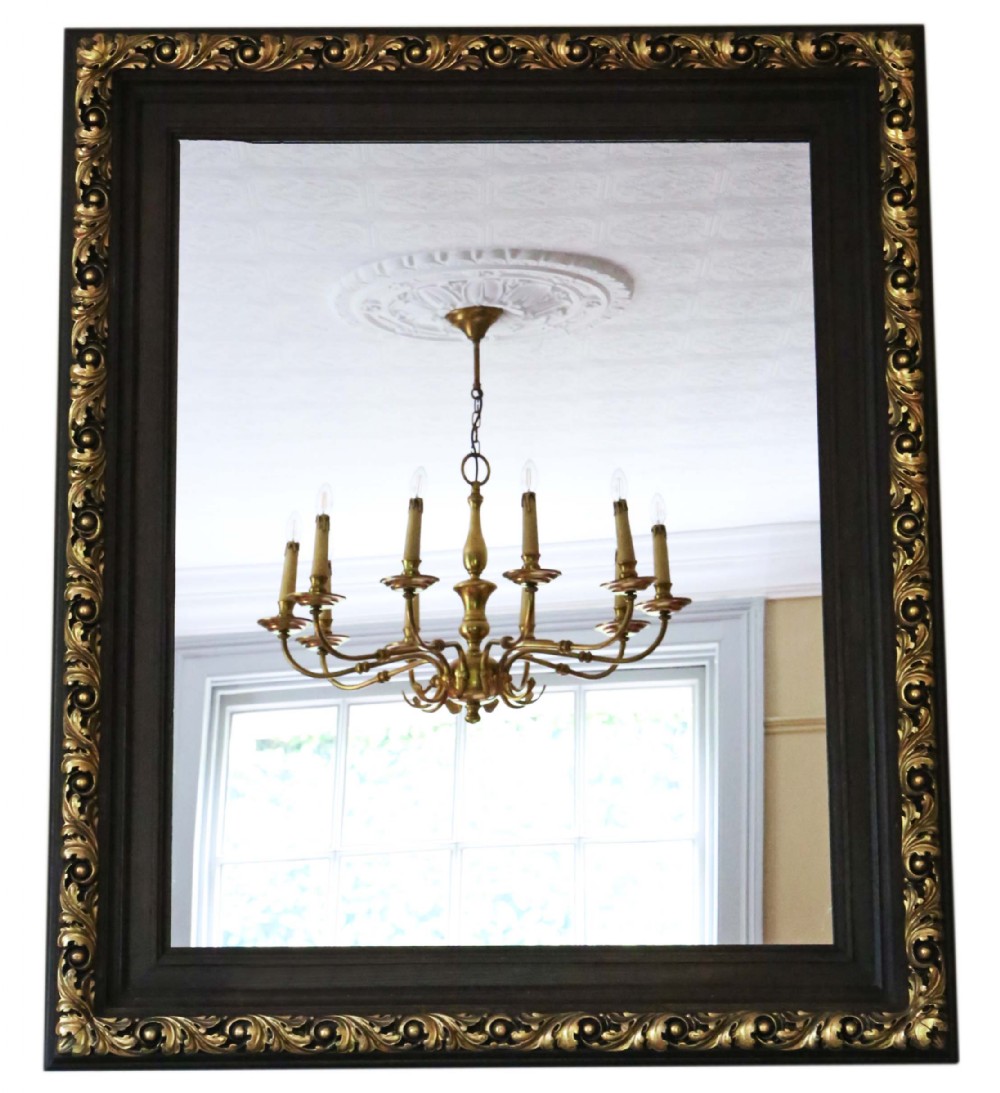 Antique large Victorian gilt and oak overmantle or wall mirror 19th Century