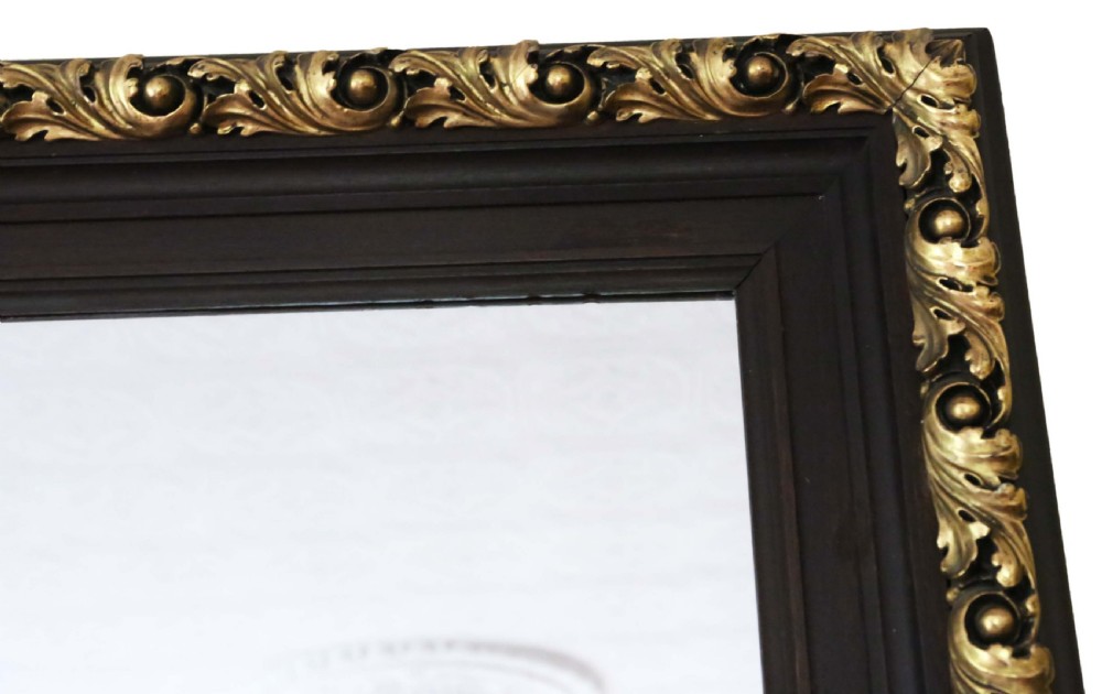 Antique large Victorian gilt and oak overmantle or wall mirror 19th Century View III