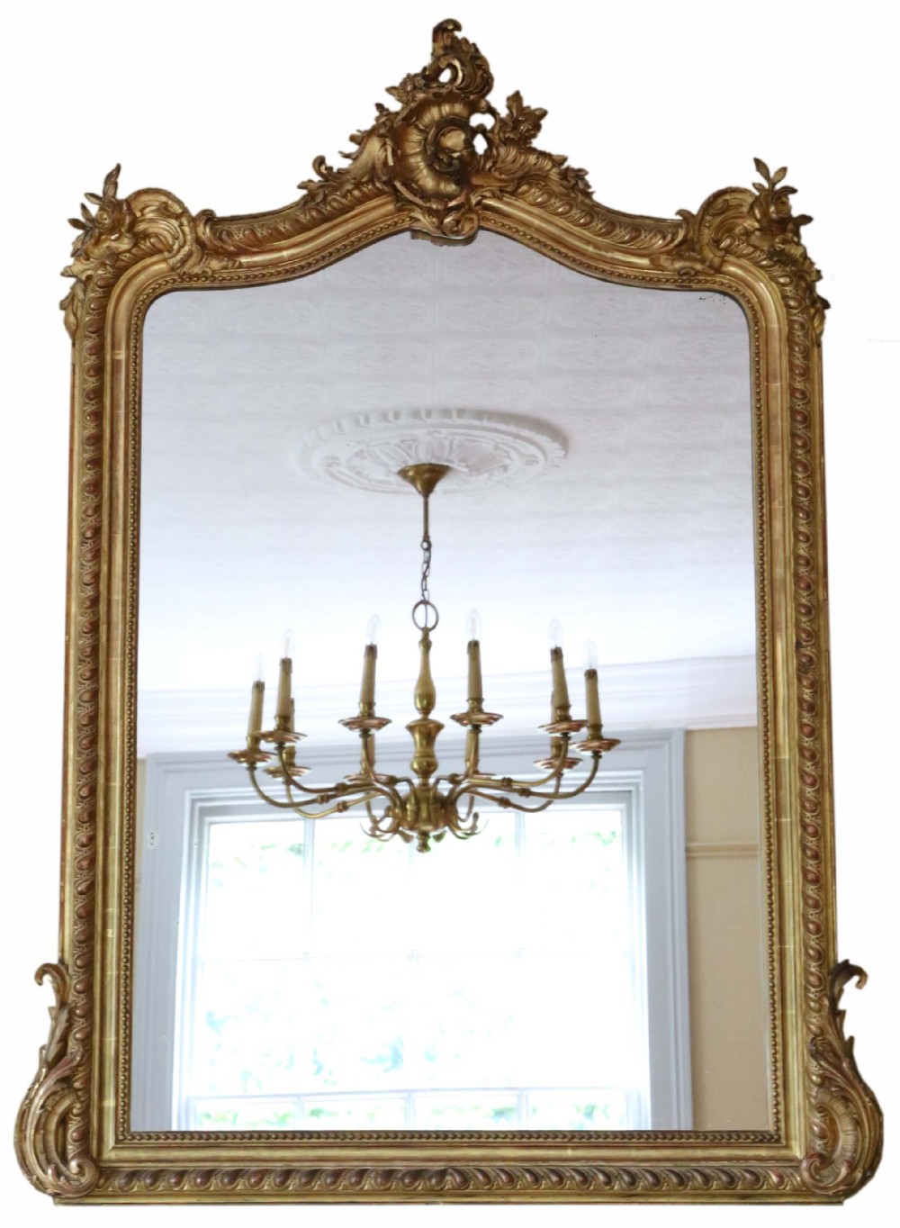 Antique large fine quality Victorian gilt overmantle wall mirror 19th Century