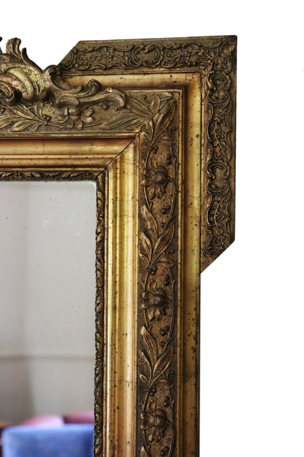Antique rare fine quality gilt overmantle wall mirror C1900 View II