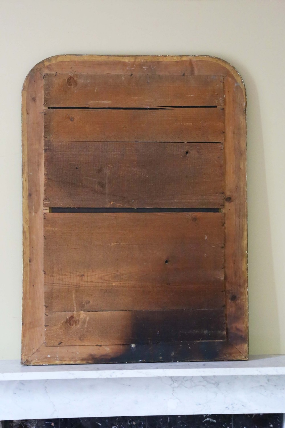 Antique large 19th Century silver gilt and gold finish overmantle wall mirror View V