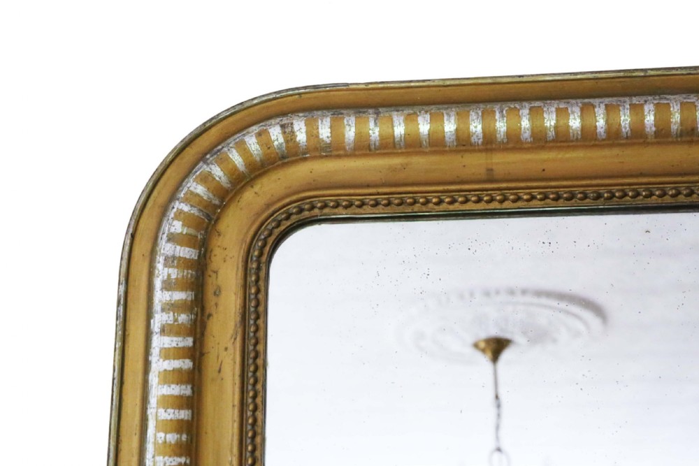 Antique large 19th Century silver gilt and gold finish overmantle wall mirror View VI