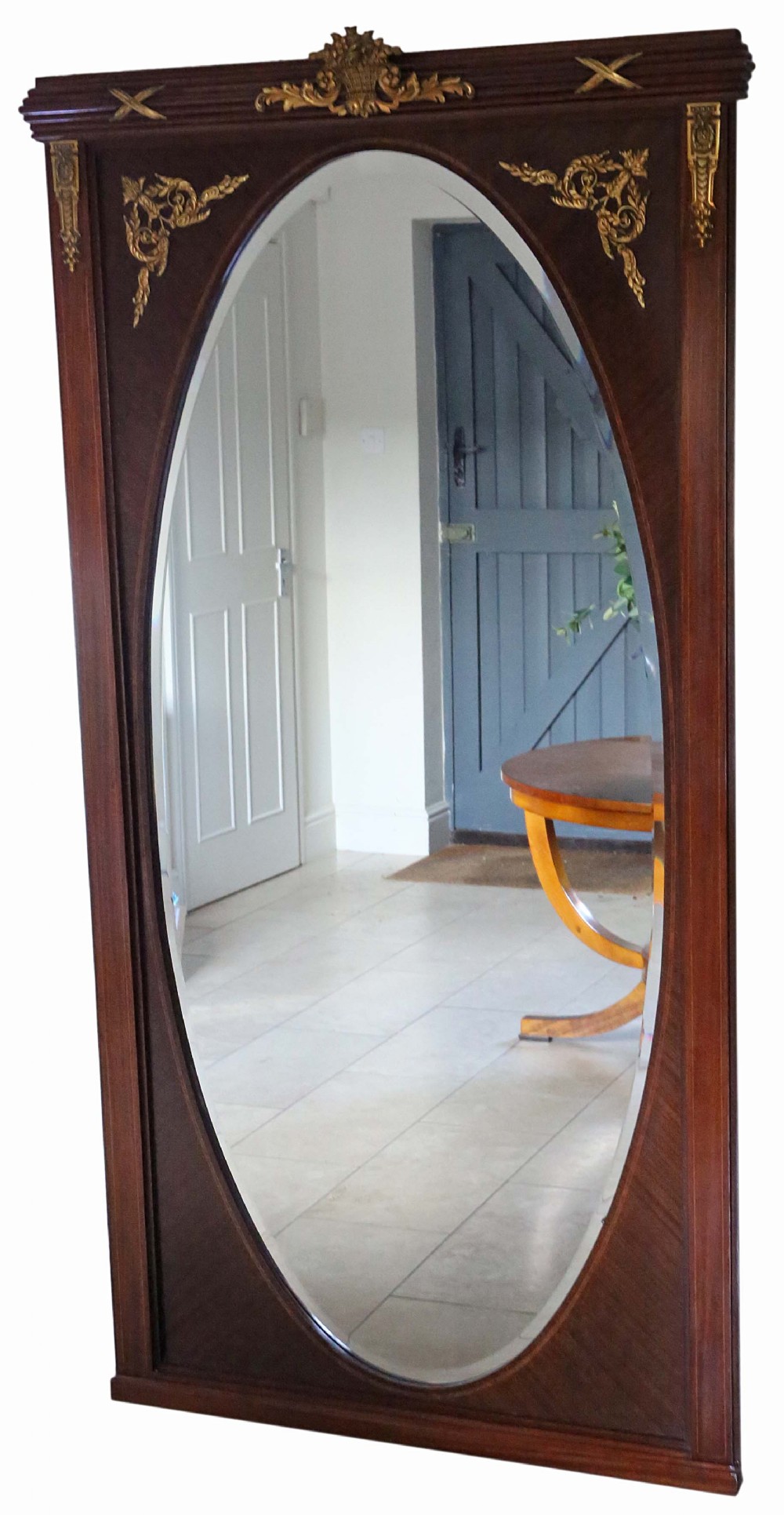 Antique very large quality inlaid mahogany full height wall mirror C1910-1920
