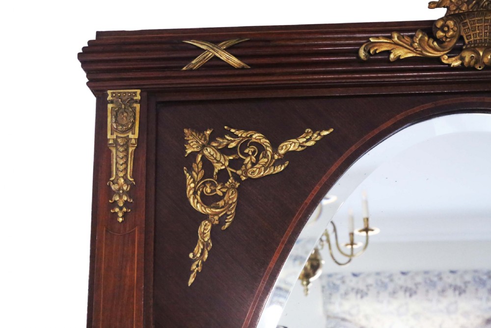 Antique very large quality inlaid mahogany full height wall mirror C1910-1920 View II