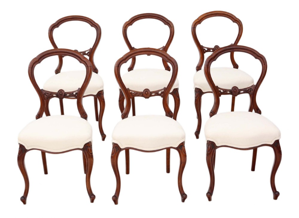 Antique set of 6 Victorian C1870 walnut balloon back dining chairs