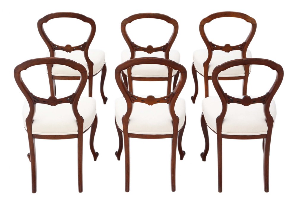 Antique set of 6 Victorian C1870 walnut balloon back dining chairs View II