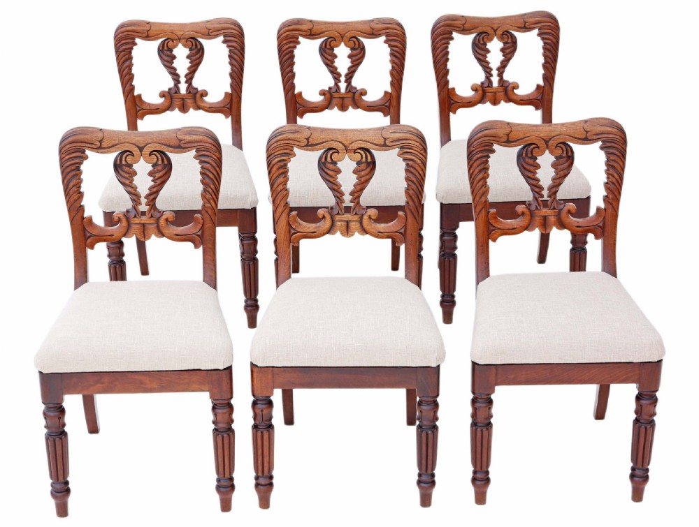 Antique fine quality set of 6 William IV carved mahogany dining chairs C1830