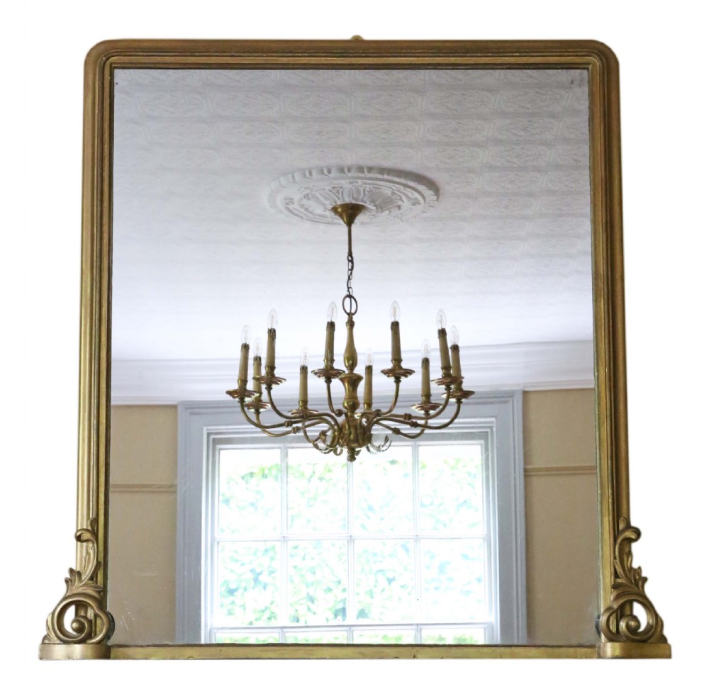 Antique large quality Victorian gilt overmantle wall mirror C1850