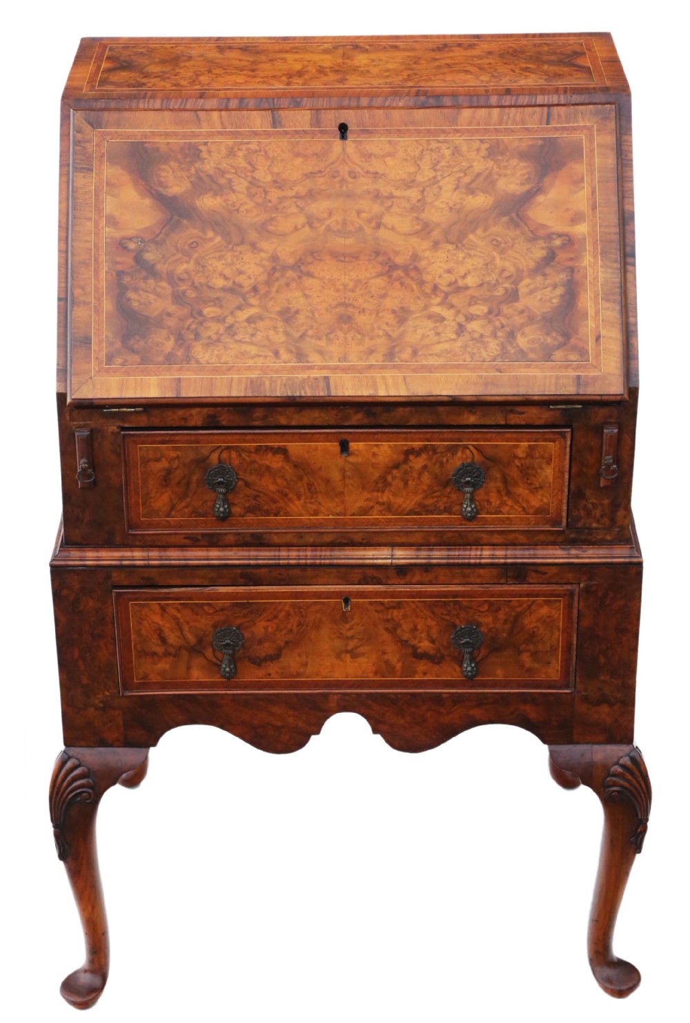 Georgian revival inlaid burr walnut bureau