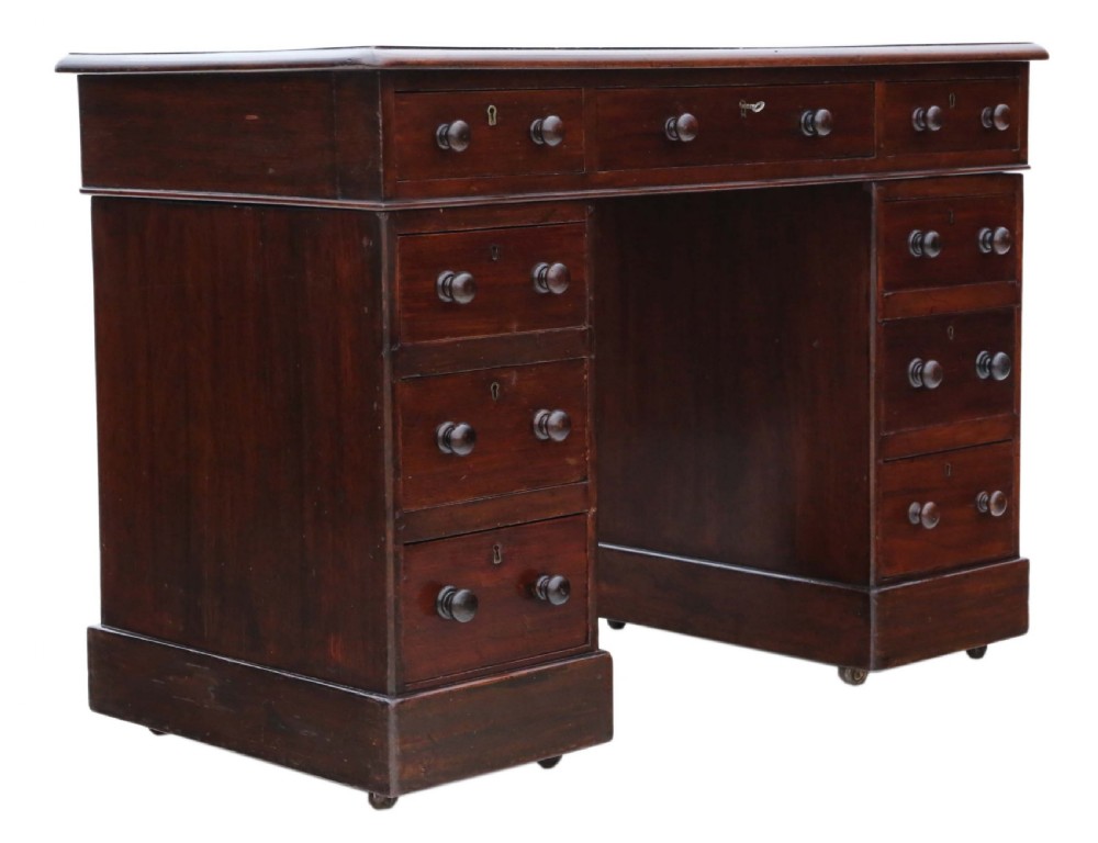 Victorian mahogany twin pedestal desk View VII