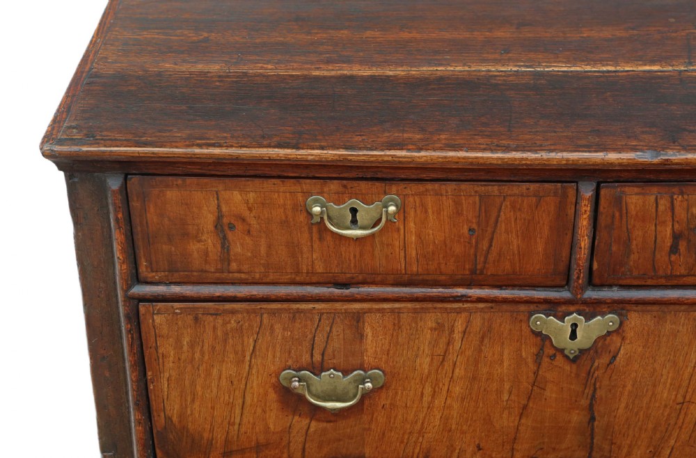 Antique Georgian and later crossbanded walnut oak chest of drawers 18th Century View IV