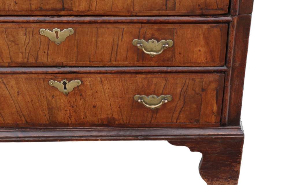Antique Georgian and later crossbanded walnut oak chest of drawers 18th Century View V