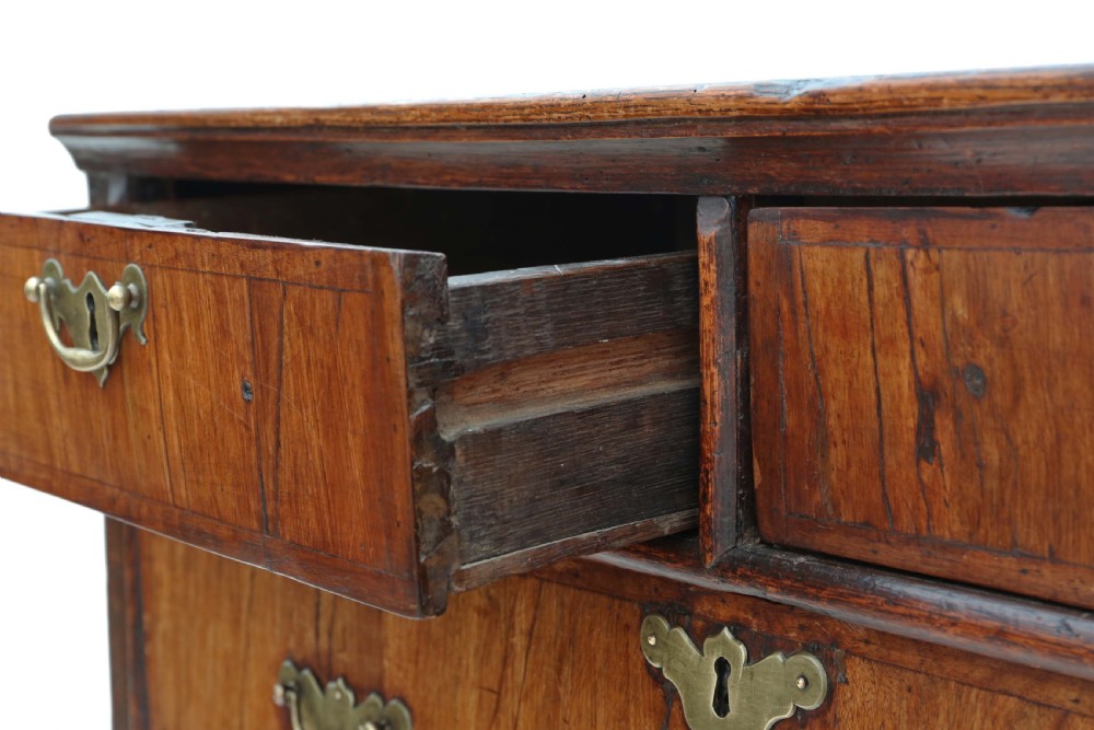 Antique Georgian and later crossbanded walnut oak chest of drawers 18th Century View VI