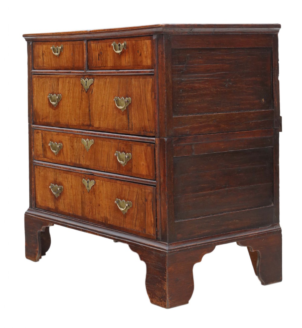 Antique Georgian and later crossbanded walnut oak chest of drawers 18th Century View VII