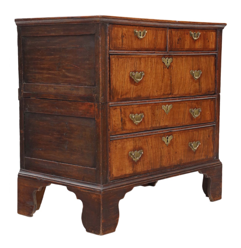 Antique Georgian and later crossbanded walnut oak chest of drawers 18th Century View VIII