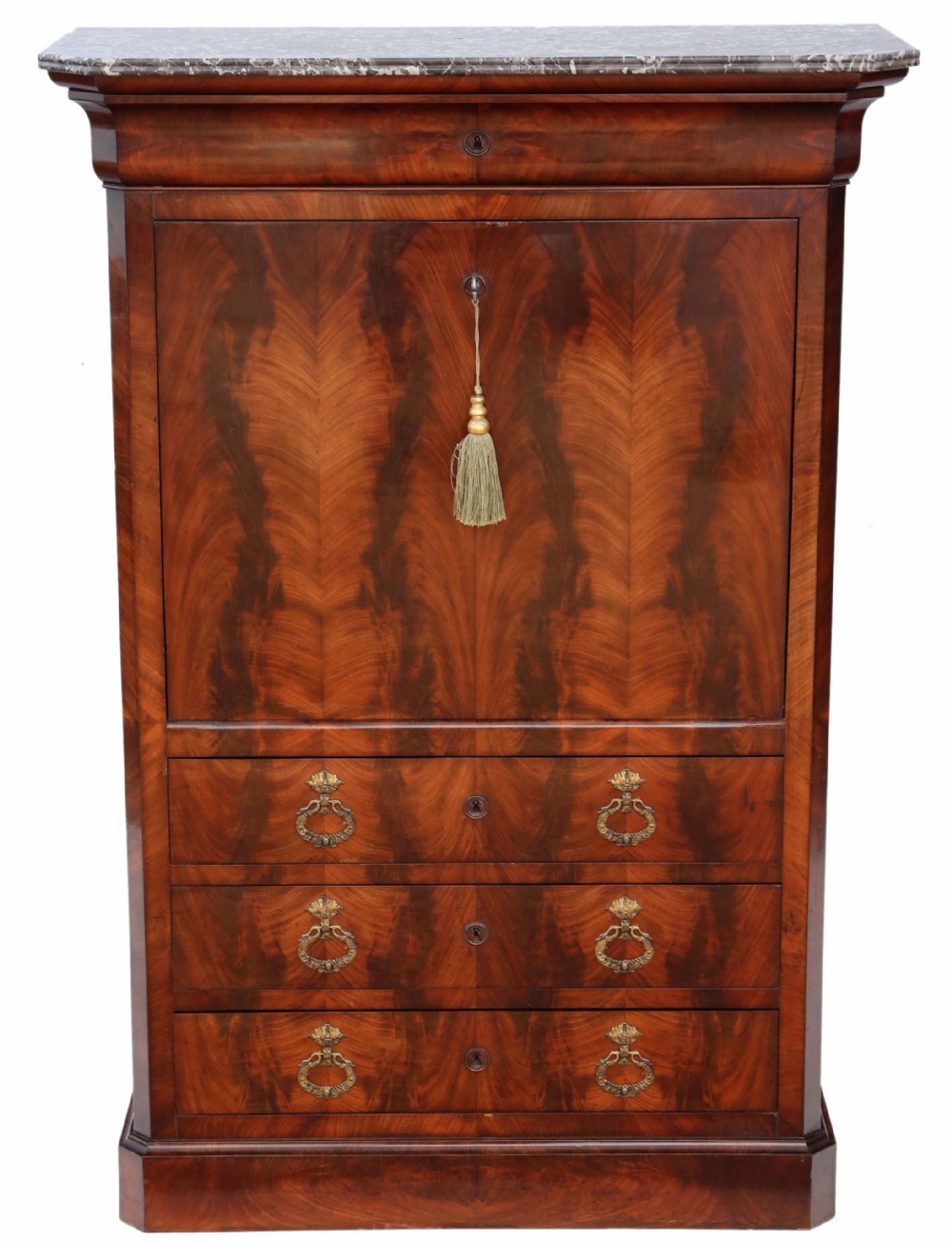 Antique 19th Century flame mahogany abattant bureau C1840