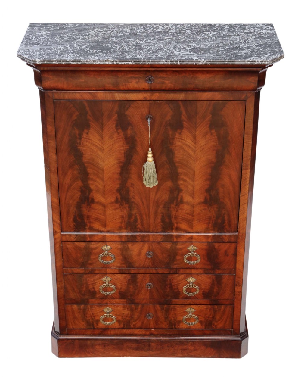 Antique 19th Century flame mahogany abattant bureau C1840 View II