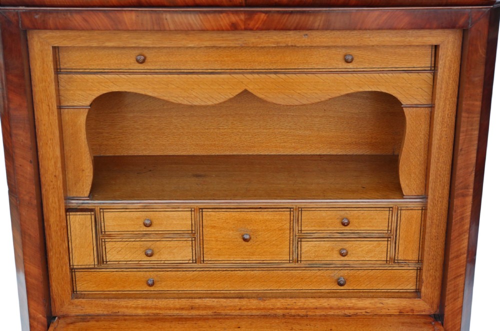 Antique 19th Century flame mahogany abattant bureau C1840 View V