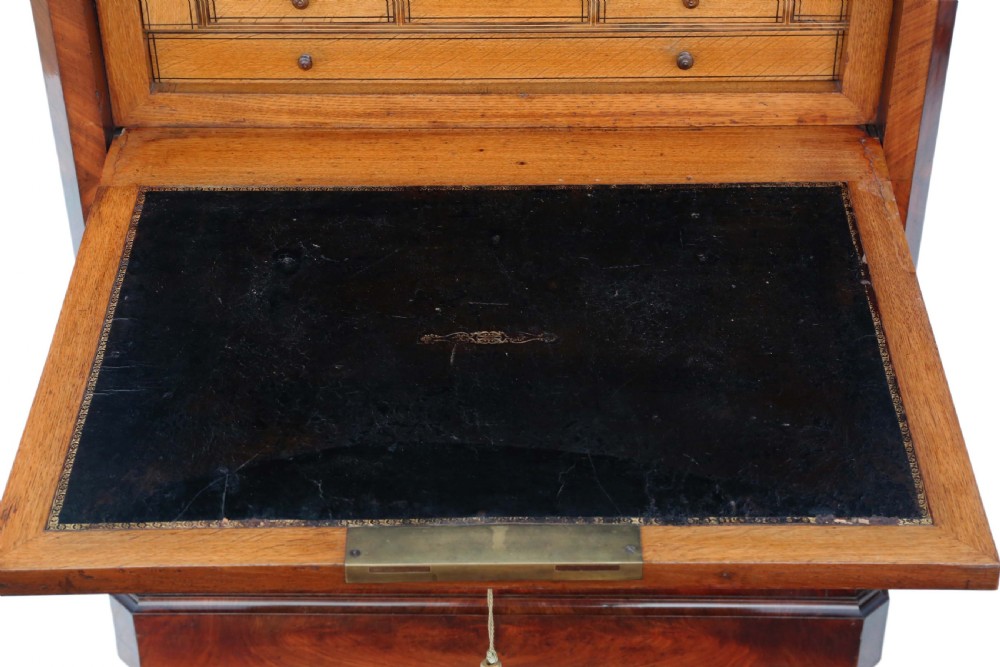 Antique 19th Century flame mahogany abattant bureau C1840 View VI