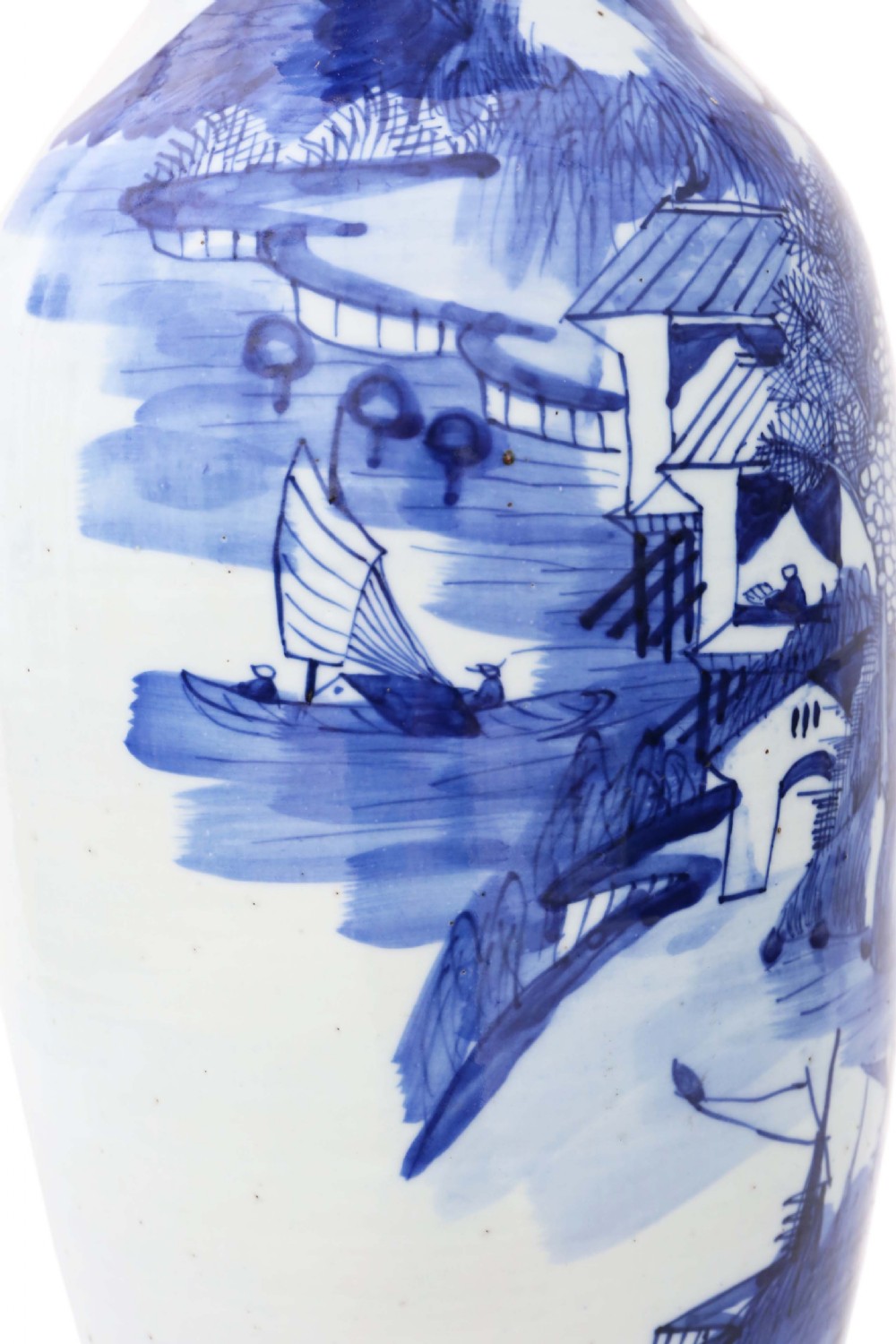 Antique very large Chinese 19th Century vase blue and white View V
