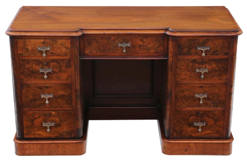 Victorian burr walnut twin pedestal desk