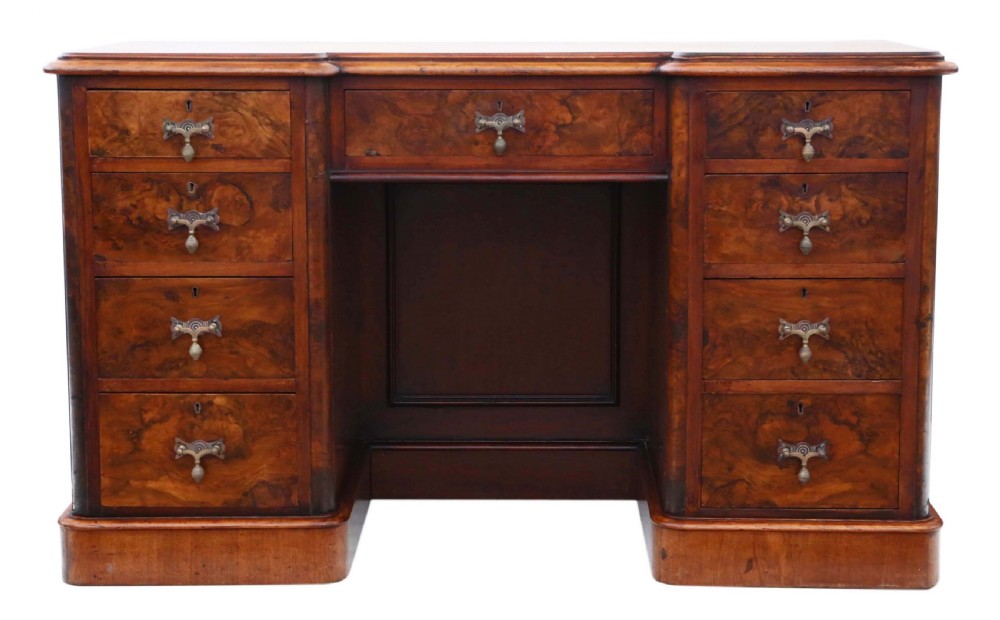 Victorian burr walnut twin pedestal desk View II