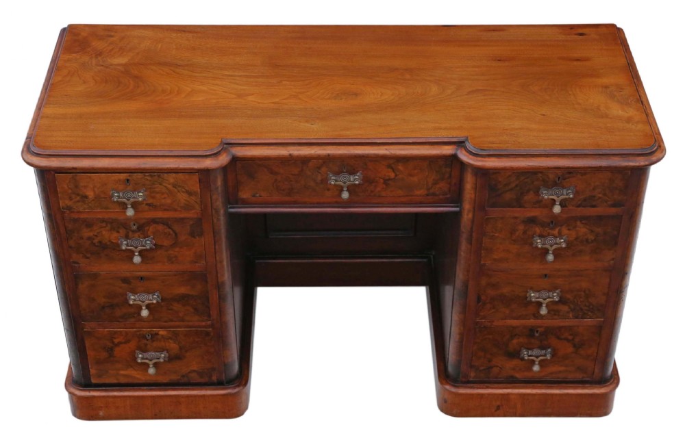 Victorian burr walnut twin pedestal desk View III