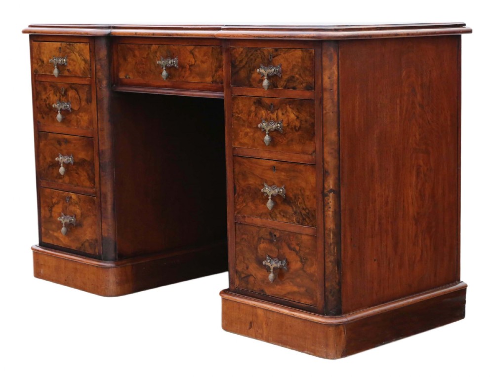 Victorian burr walnut twin pedestal desk View VI