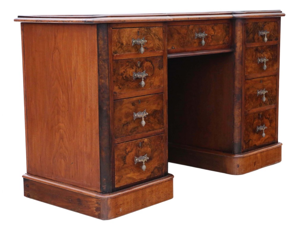 Victorian burr walnut twin pedestal desk View VII