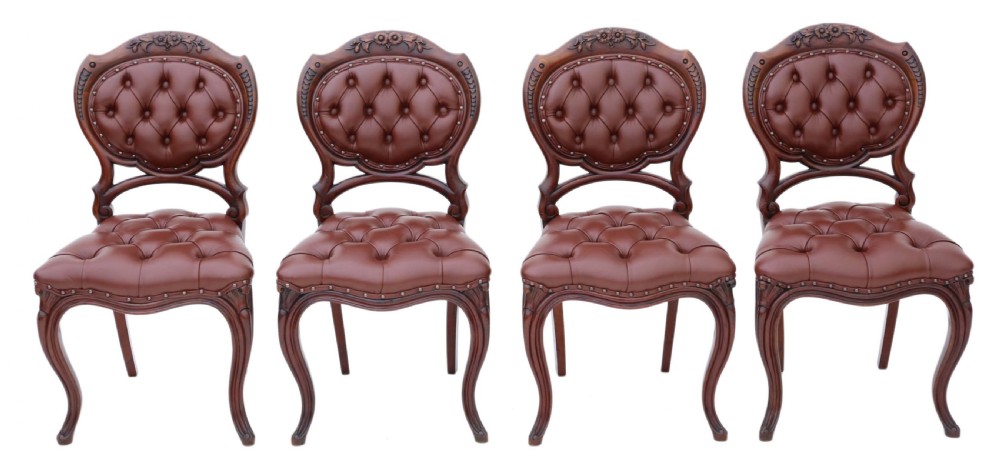 Set of 4 Victorian mahogany leather dining chairs