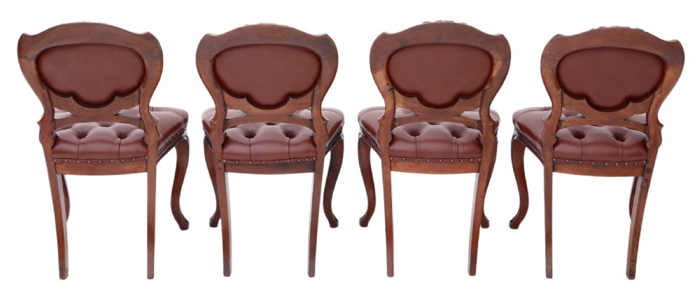 Set of 4 Victorian mahogany leather dining chairs View II