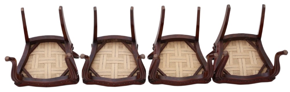 Set of 4 Victorian mahogany leather dining chairs View III