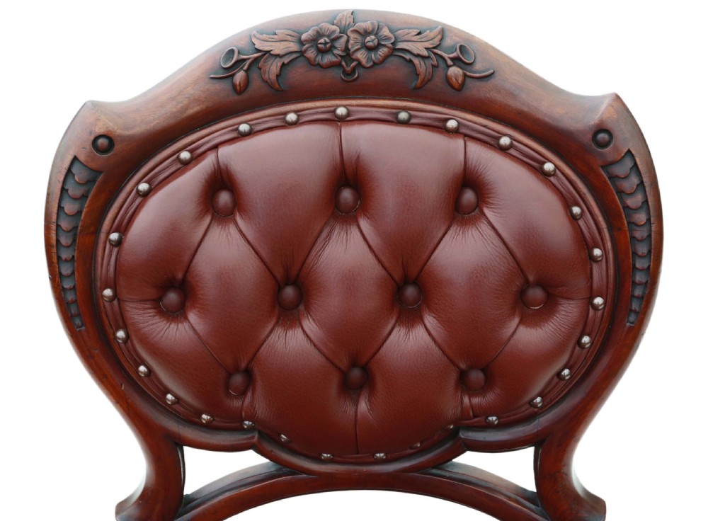 Set of 4 Victorian mahogany leather dining chairs View VII