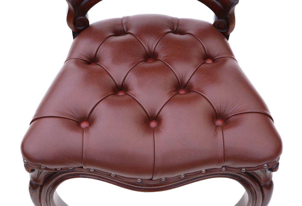 Set of 4 Victorian mahogany leather dining chairs View VIII
