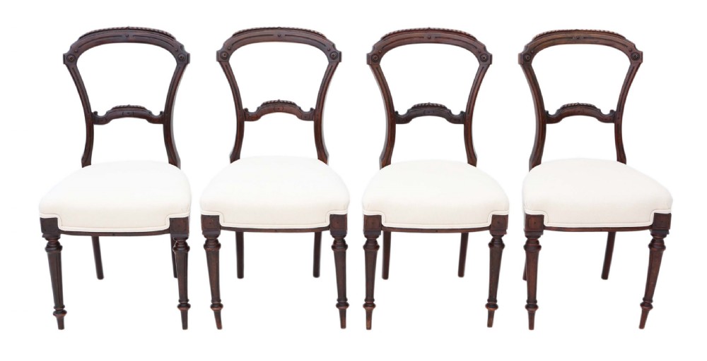 Set of 4 Victorian walnut balloon back dining chairs