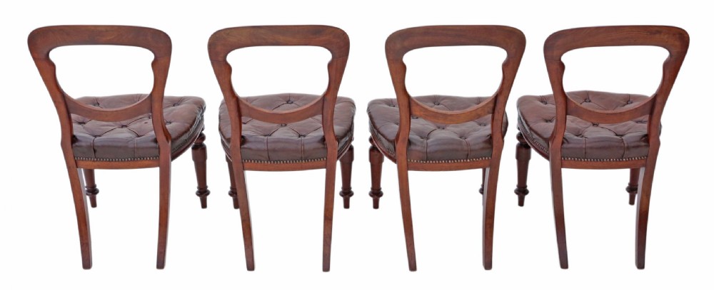 Set of 4 Victorian mahogany leather balloon back dining chairs View II