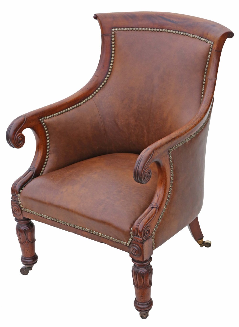 Regency mahogany leather library armchair