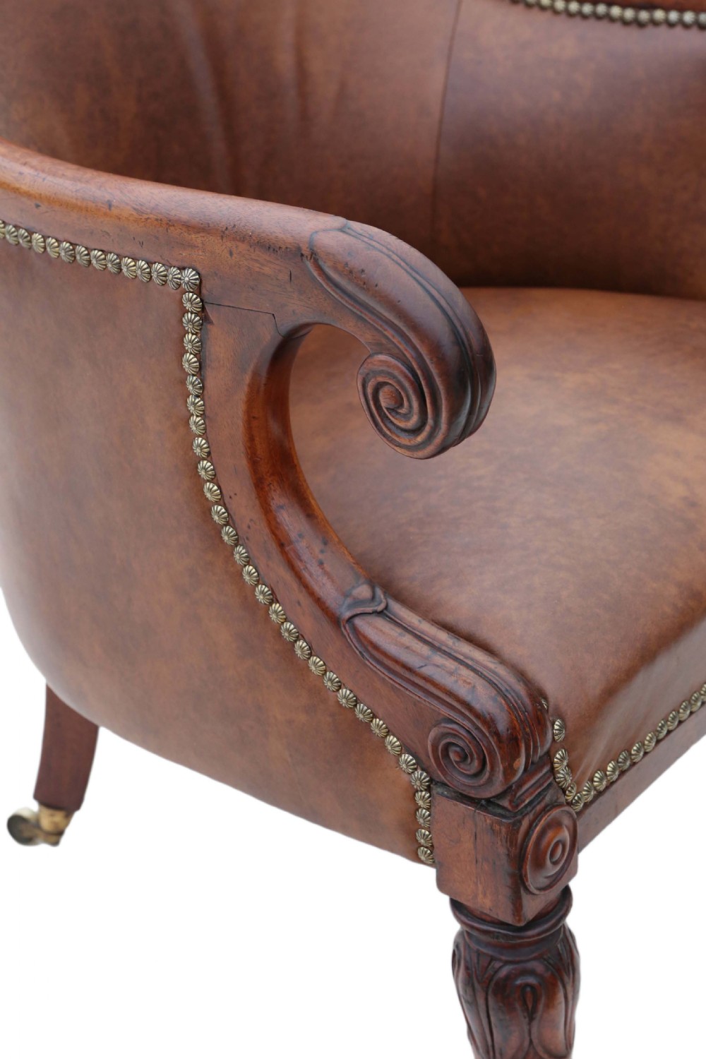 Regency mahogany leather library armchair View III