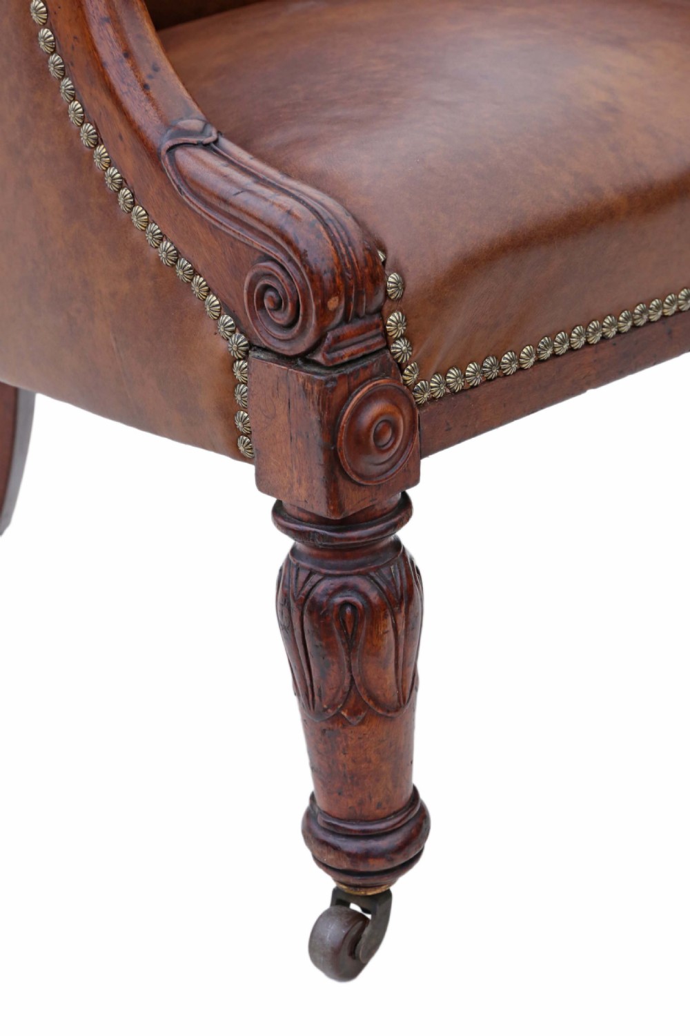 Regency mahogany leather library armchair View IV