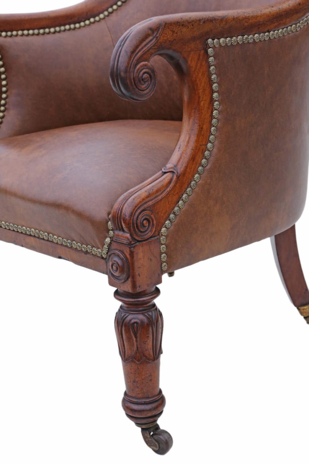 Regency mahogany leather library armchair View V